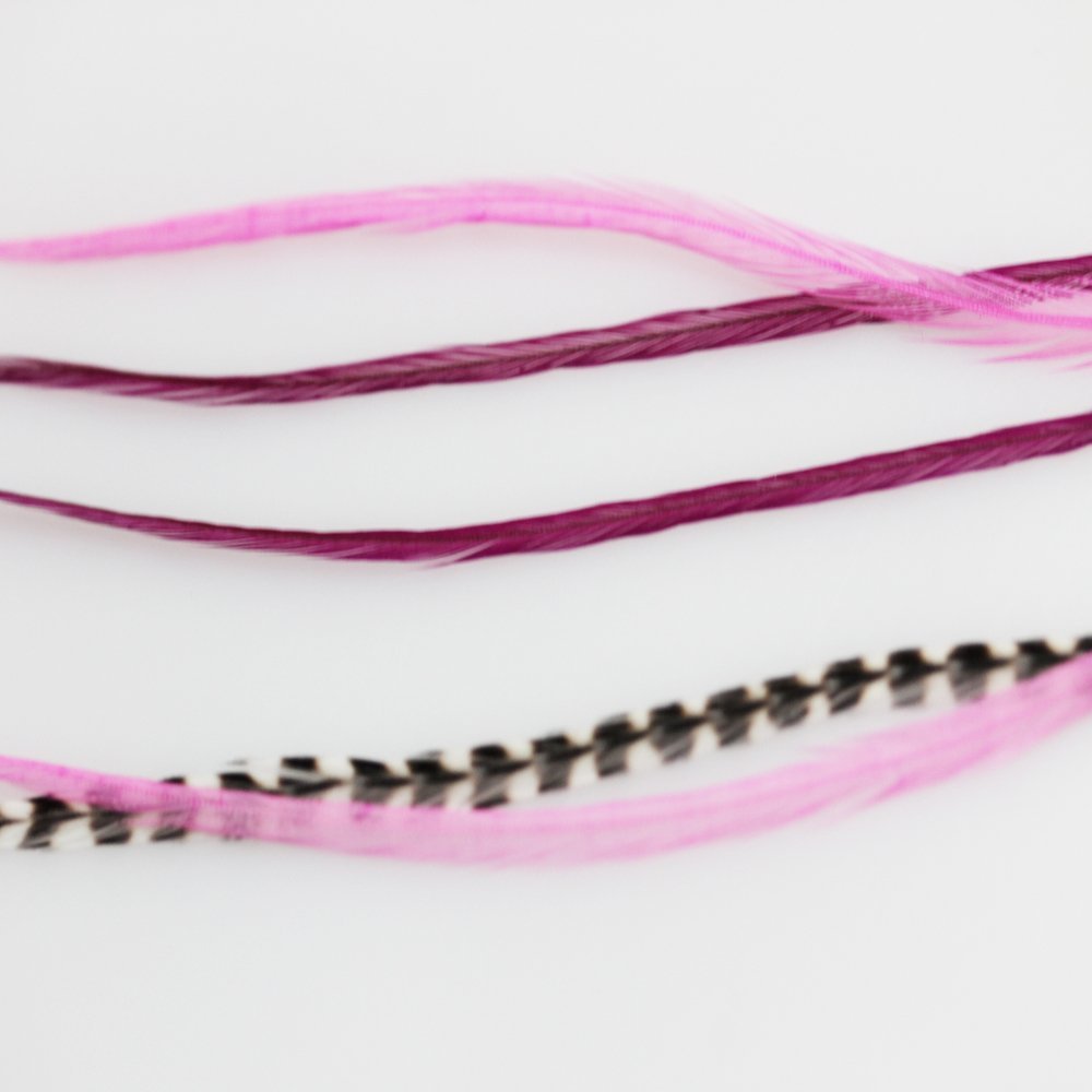 5 Feathers in Total Pink & Purple Remix 6"-11" Feathers for Hair Extension Includes 2 Silicone Micro Beads and 5 Feathers