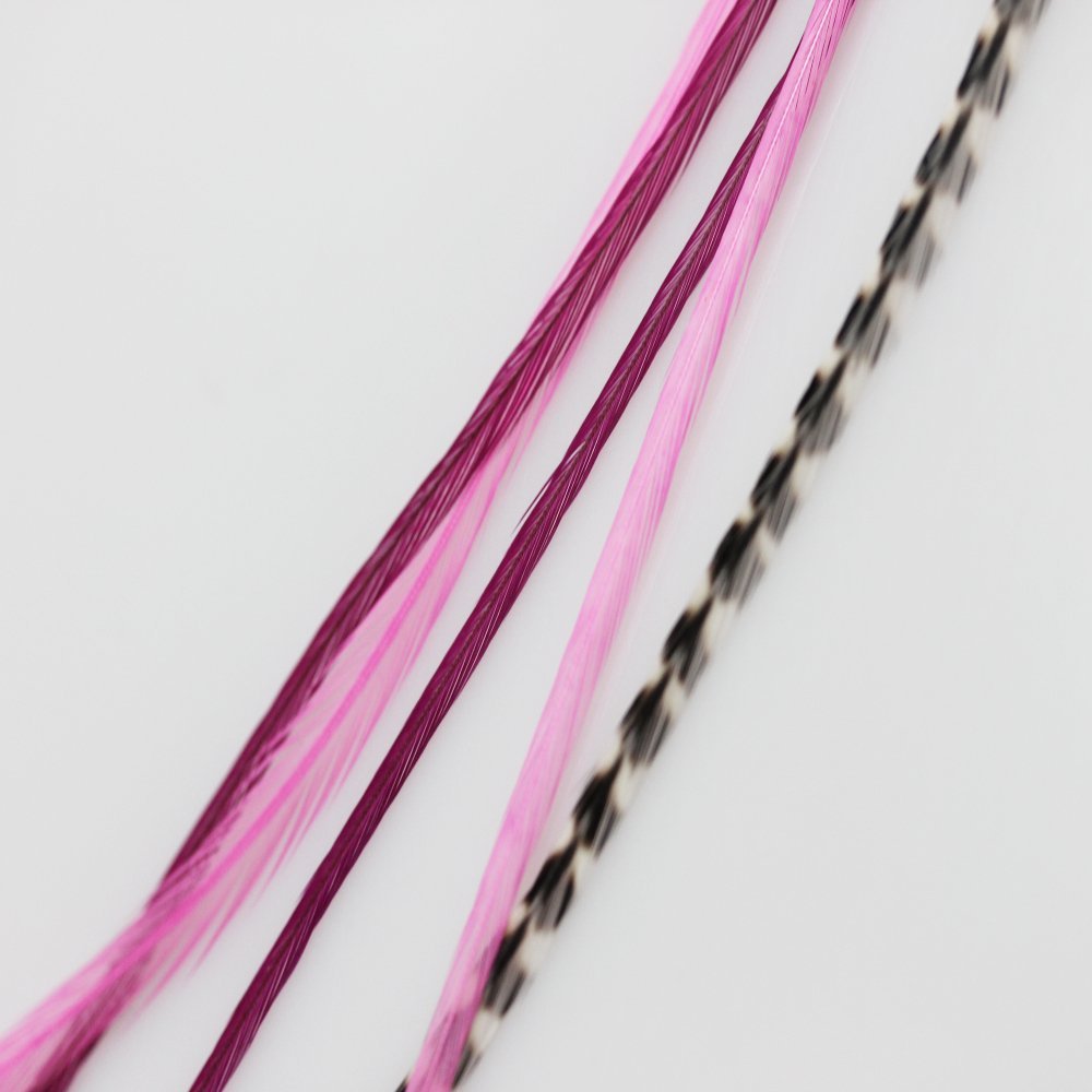 5 Feathers in Total Pink & Purple Remix 6"-11" Feathers for Hair Extension Includes 2 Silicone Micro Beads and 5 Feathers