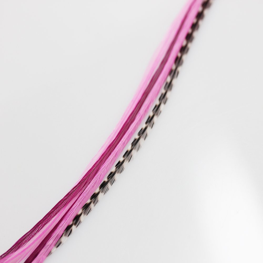 5 Feathers in Total Pink & Purple Remix 6"-11" Feathers for Hair Extension Includes 2 Silicone Micro Beads and 5 Feathers