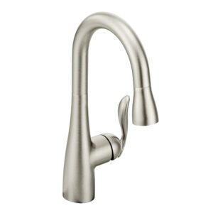 moen arbor spot resist stainless one-handle pulldown bar faucet featuring reflex, single hole kitchen sink faucet, 5995srs