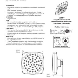 Moen Voss Brushed Nickel 6-Inch Single-Function Rainshower Showerhead with Immersion Technology, S6365BN