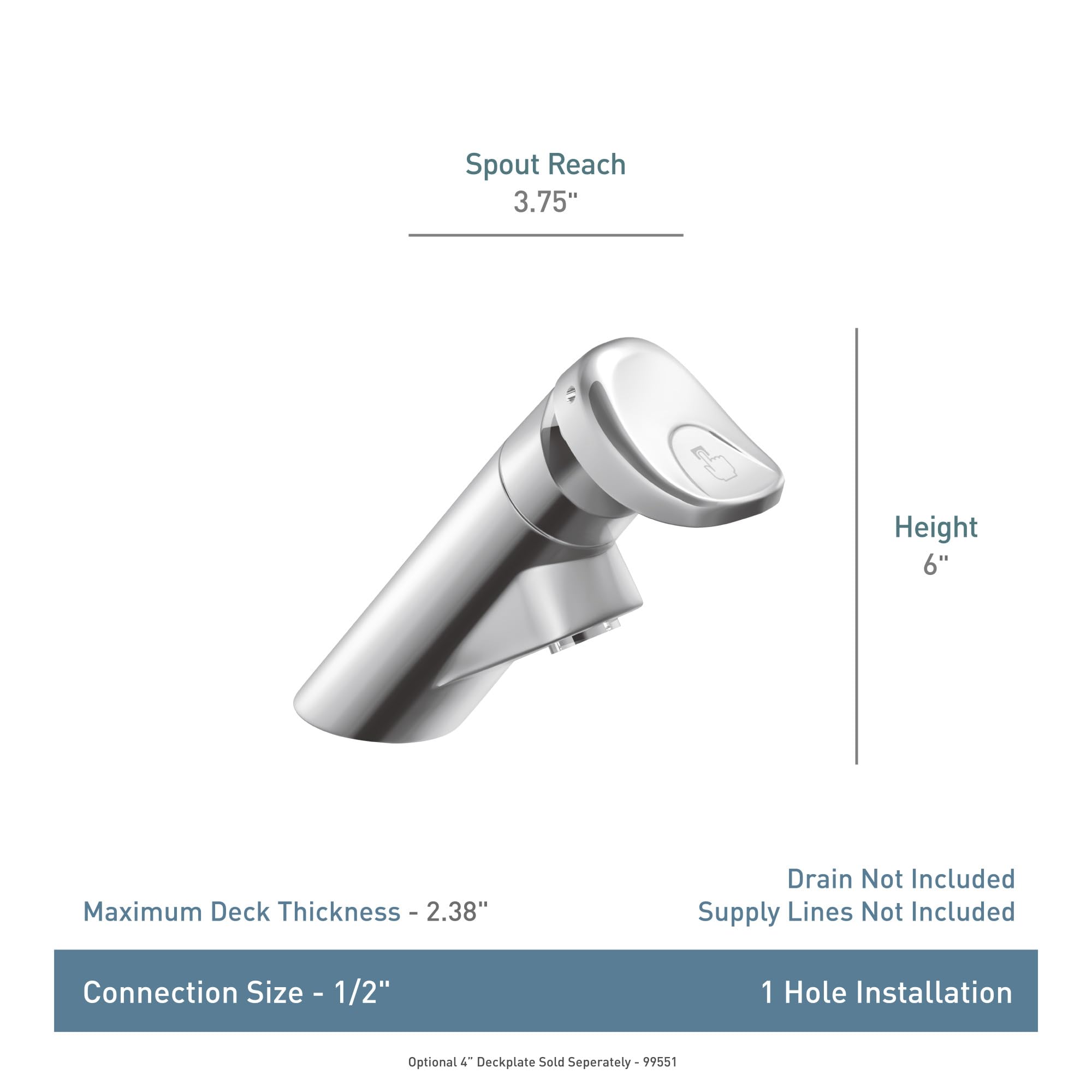 Moen Commercial M-Press Chrome Single-Hole Bathroom Faucet for Public Lavatory, 8894