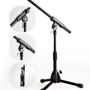 Stage Rocker Foldable Tripod Low-Profile Mic Boom Stand - Height Extending from 9.6'' to 16.9'', w/Adjustable Telescoping Arm Up to 9'', Lightweight/Convenient, Black, Powered by Hamilton(SR610121B)