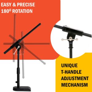 Stage Rocker Adjustable Low-profile Microphone Stand - Snare/Tom Bottom/Bass (Kick) Drum/Table Top, Adjustable Height, 15.75“ Telescoping Boom Arm, Clip-on cable holder, Powered by Hamilton (SR610111)