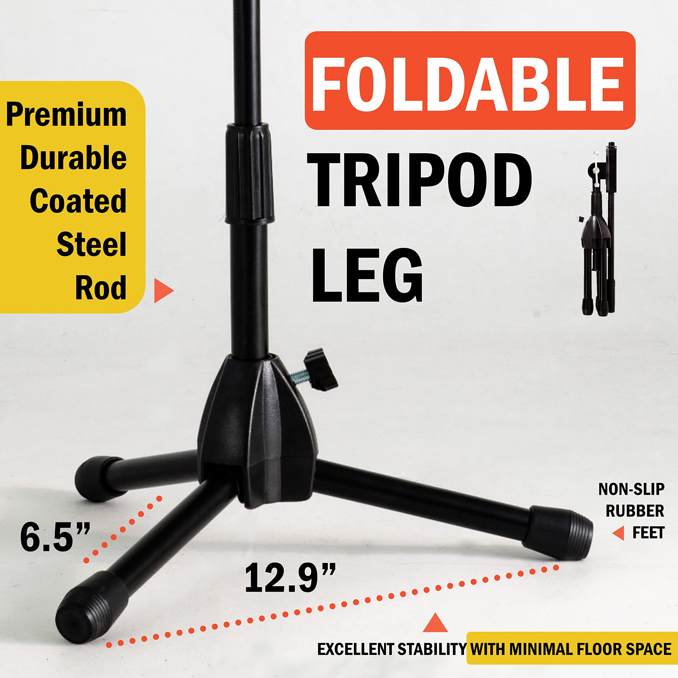 Stage Rocker Foldable Tripod Low-Profile Mic Boom Stand - Height Extending from 9.6'' to 16.9'', w/Adjustable Telescoping Arm Up to 9'', Lightweight/Convenient, Black, Powered by Hamilton(SR610121B)