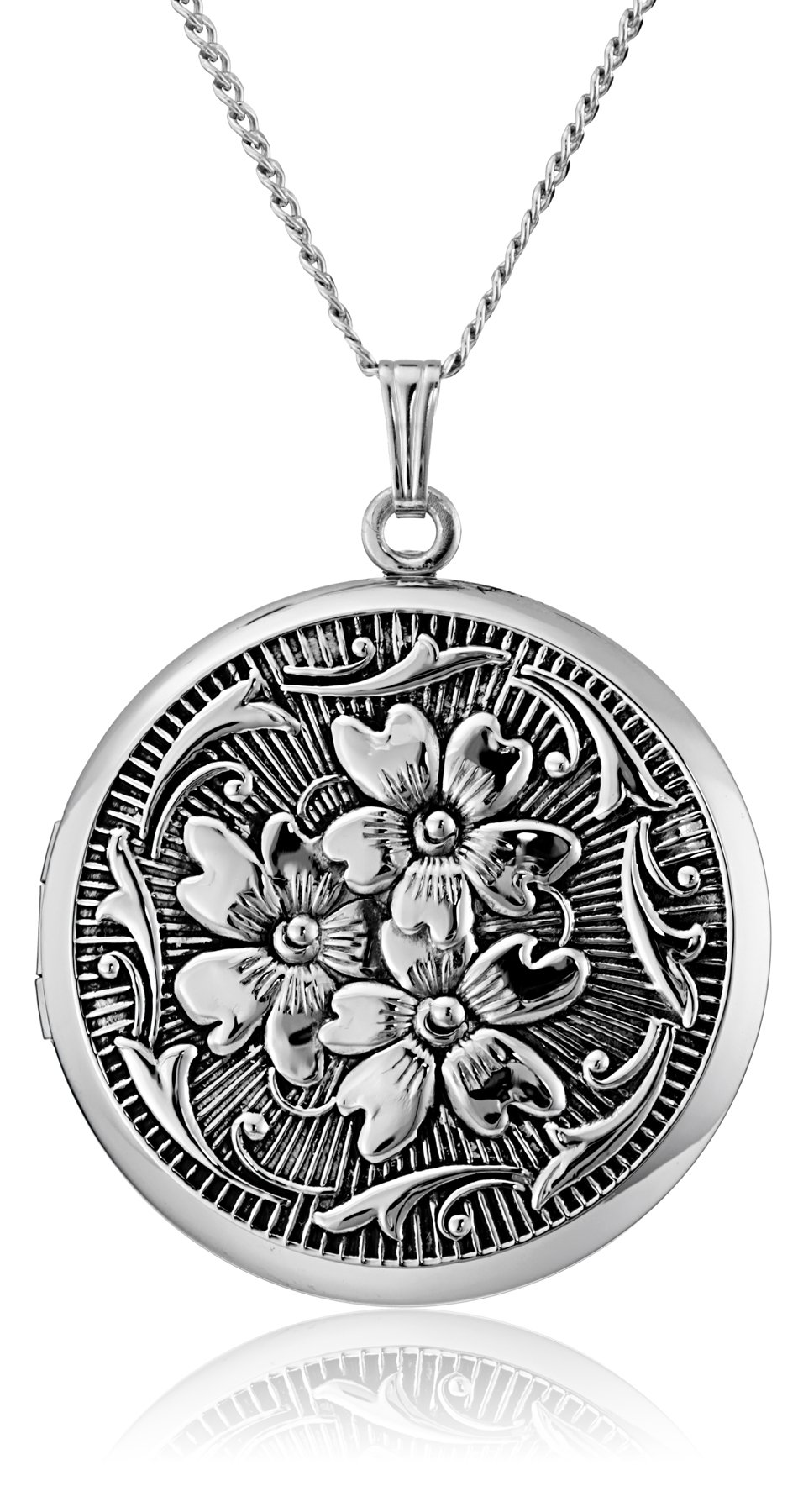 Amazon Essentials Sterling Silver Round Embossed Antique Finish Locket Necklace, 20" (previously Amazon Collection)