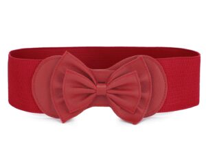 allegra k women bowtie ornament press stud button elastic waist cinch belt one size red