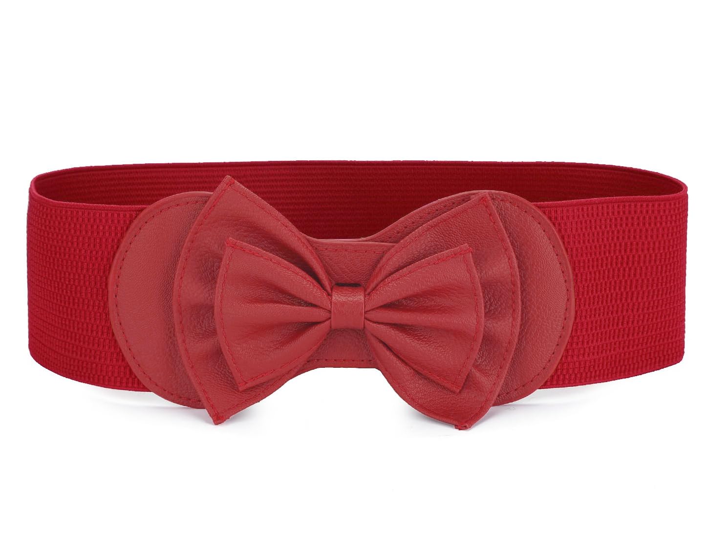 Allegra K Women Bowtie Ornament Press Stud Button Elastic Waist Cinch Belt one size Red