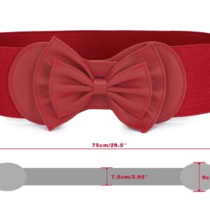 Allegra K Women Bowtie Ornament Press Stud Button Elastic Waist Cinch Belt one size Red