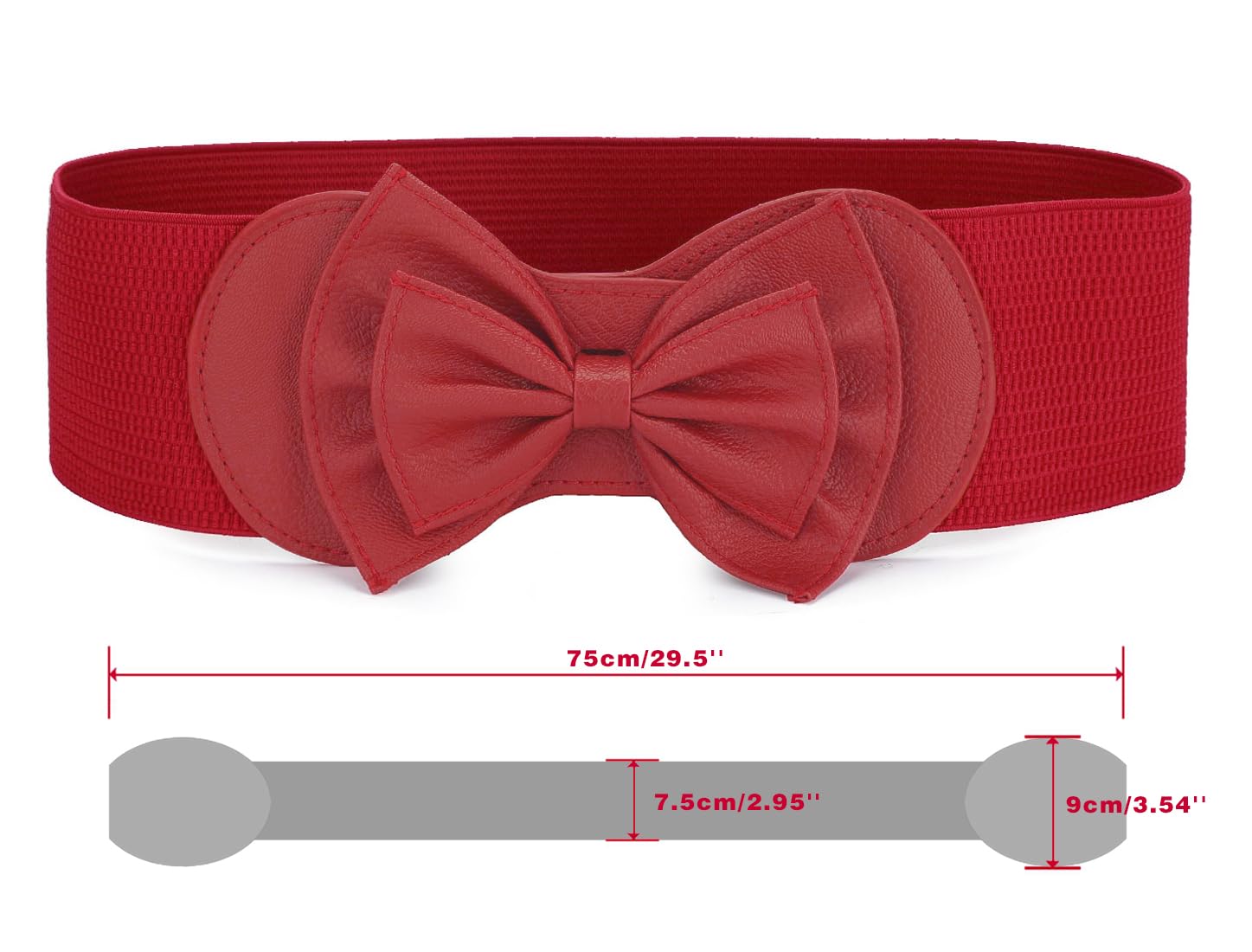 Allegra K Women Bowtie Ornament Press Stud Button Elastic Waist Cinch Belt one size Red