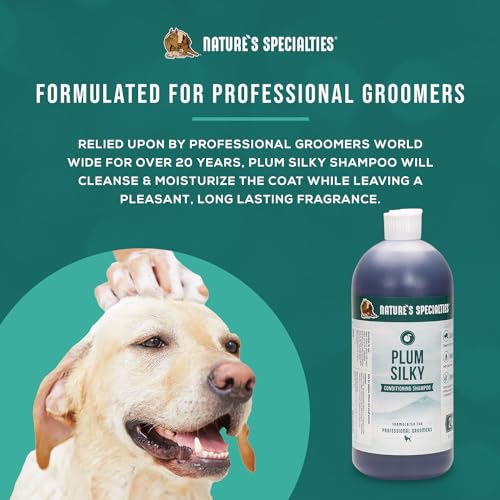 Nature's Specialties Plum Silky Ultra Concentrated Dog Shampoo Conditioner, Makes up to 6 Gallons, Natural Choice for Professional Pet Groomers, Silk Proteins, Made in USA, 32 oz