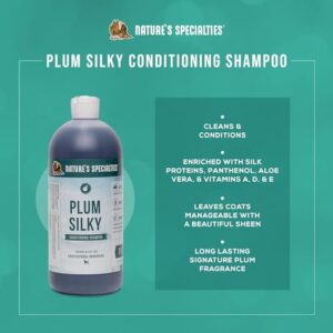 Nature's Specialties Plum Silky Ultra Concentrated Dog Shampoo Conditioner, Makes up to 6 Gallons, Natural Choice for Professional Pet Groomers, Silk Proteins, Made in USA, 32 oz