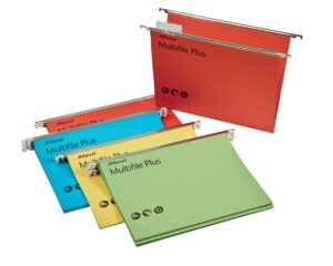 rexel 2101979 multifile plus a4 suspension file, 150 sheet capacity, 15 mm v-base manilla, assorted, pack of 20