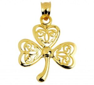 14k yellow gold filigree-style irish clover charm pendant