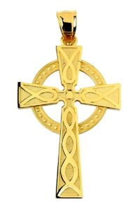 14k yellow gold celtic cross charm pendant