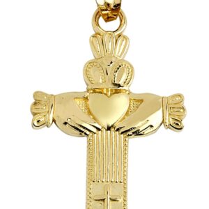 14k Yellow Gold Claddagh Charm Celtic Cross Pendant