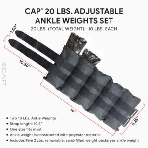 CAP Barbell HHA-CB020A1 20-Pound Pair Adjustable Ankle Weights, Black