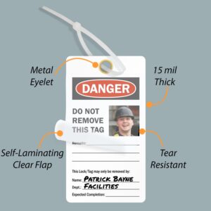 SmartSign "Do Not Operate - Equipment Locked Out" 2 - Sided Photo Lockout Tag | 6" x 3.25" Vinyl with Self-Laminating Clear Flap, Pack of 25