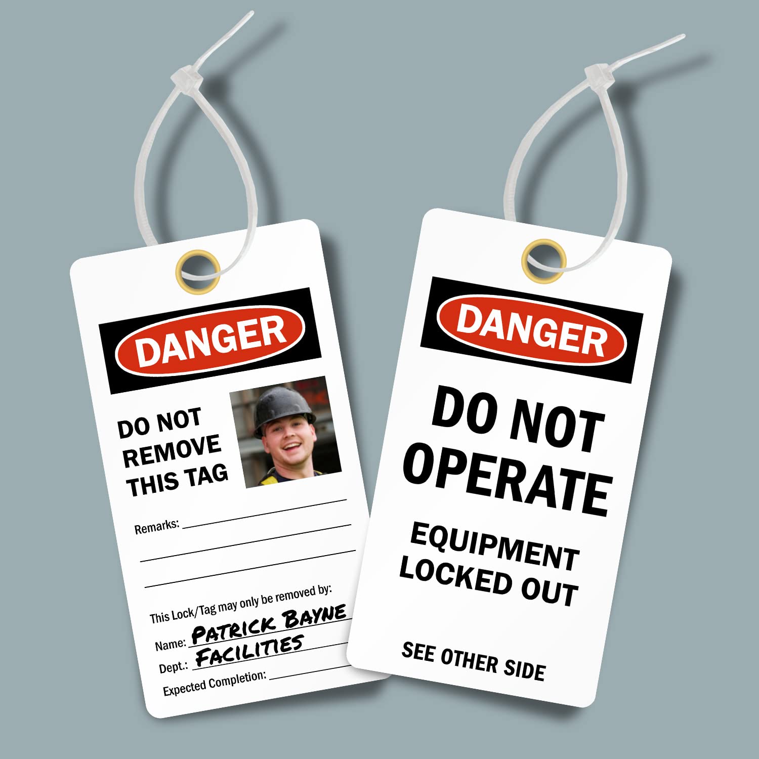 SmartSign "Do Not Operate - Equipment Locked Out" 2 - Sided Photo Lockout Tag | 6" x 3.25" Vinyl with Self-Laminating Clear Flap, Pack of 25