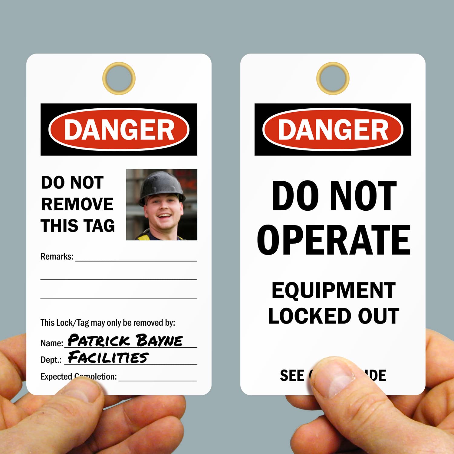 SmartSign "Do Not Operate - Equipment Locked Out" 2 - Sided Photo Lockout Tag | 6" x 3.25" Vinyl with Self-Laminating Clear Flap, Pack of 25