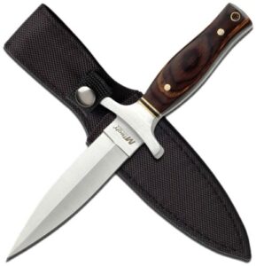 mtech usa – fixed blade knife – satin finish stainless steel blade, brown wood handle with stainless steel bolster, includes nylon sheath - hunting, camping, survival, tactical – mt-20-03