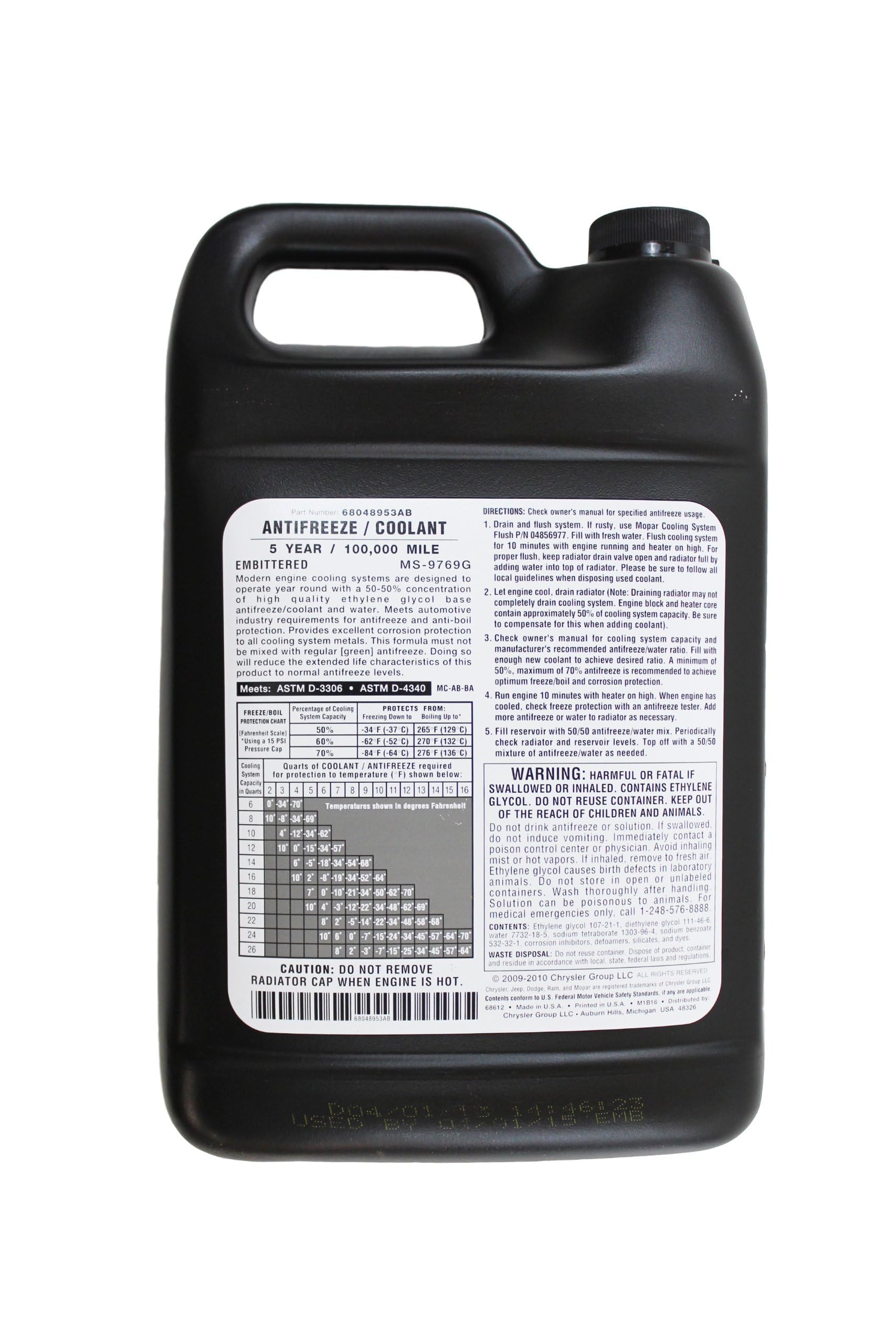 Genuine Mopar Parts 68048953AC Antifreeze/Coolant - 1 Gallon Bottle