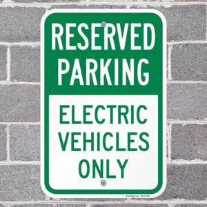 SmartSign 18 x 12 inch “Reserved Parking - Electric Vehicles Only” Metal Sign, 63 mil Aluminum, Green and White