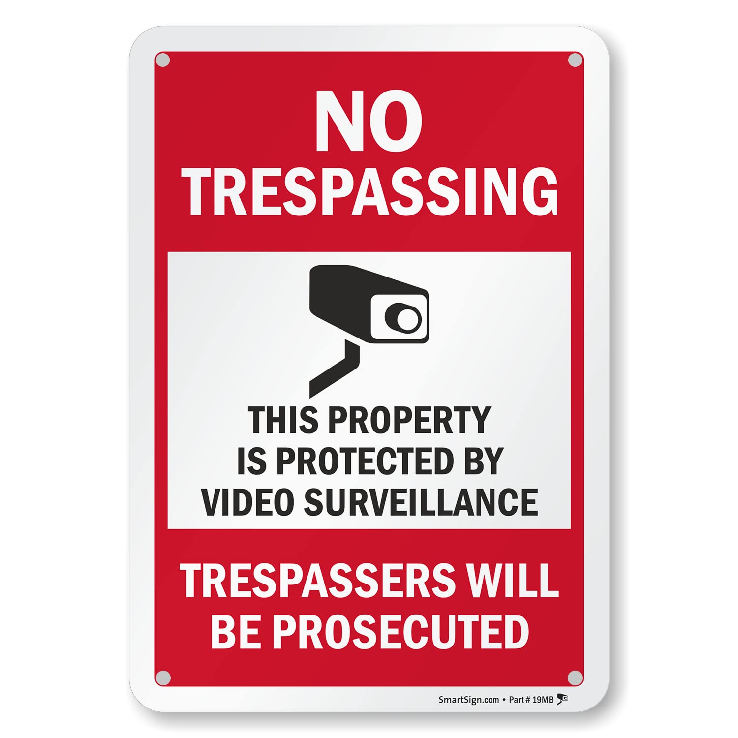 SmartSign "No Trespassing - This Property is Protected by Video Surveillance" Sign | 7" x 10" Aluminum