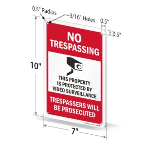 SmartSign "No Trespassing - This Property is Protected by Video Surveillance" Sign | 7" x 10" Aluminum