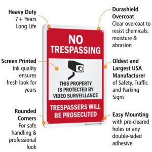 SmartSign "No Trespassing - This Property is Protected by Video Surveillance" Sign | 7" x 10" Aluminum