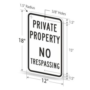 "Private Property - No Trespassing" Sign By SmartSign | 12" x 18" 3M Engineer Grade Reflective Aluminum