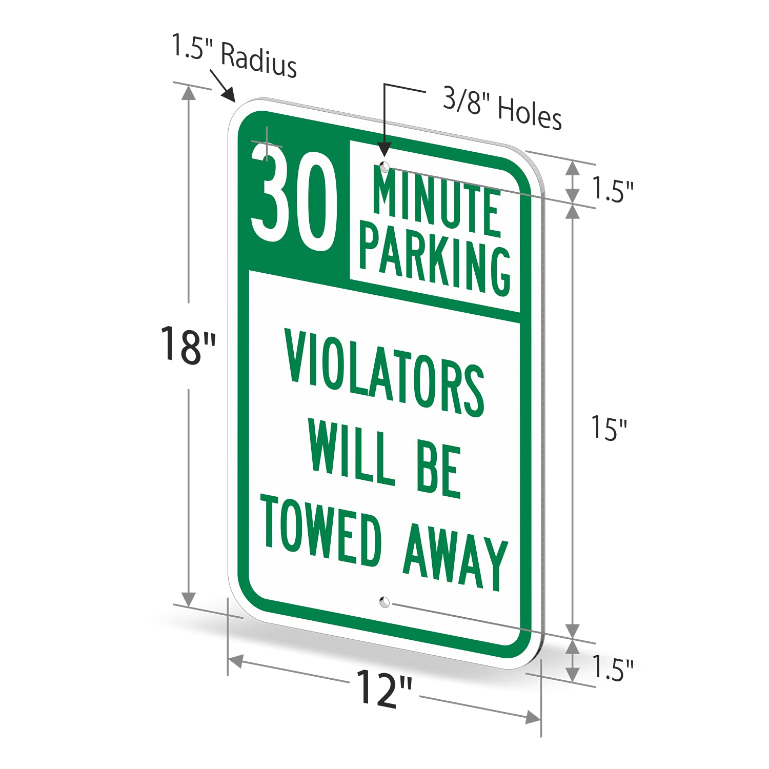 SmartSign - K-5710-AL-12x18 "30 Minute Parking - Violators will be Towed Away" Sign | 12" x 18" Aluminum