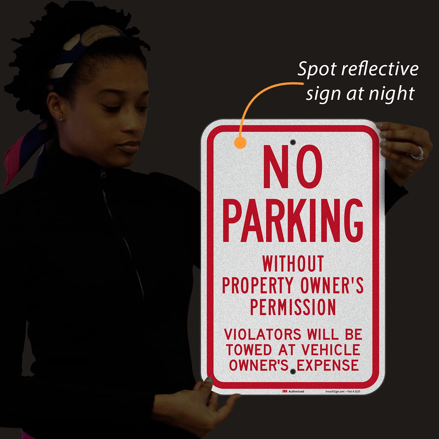 SmartSign 18 x 12 inch “No Parking Without Owner's Permission - Violators Will Be Towed” Metal Sign, 63 mil Aluminum, 3M Laminated Engineer Grade Reflective Material, Red and White