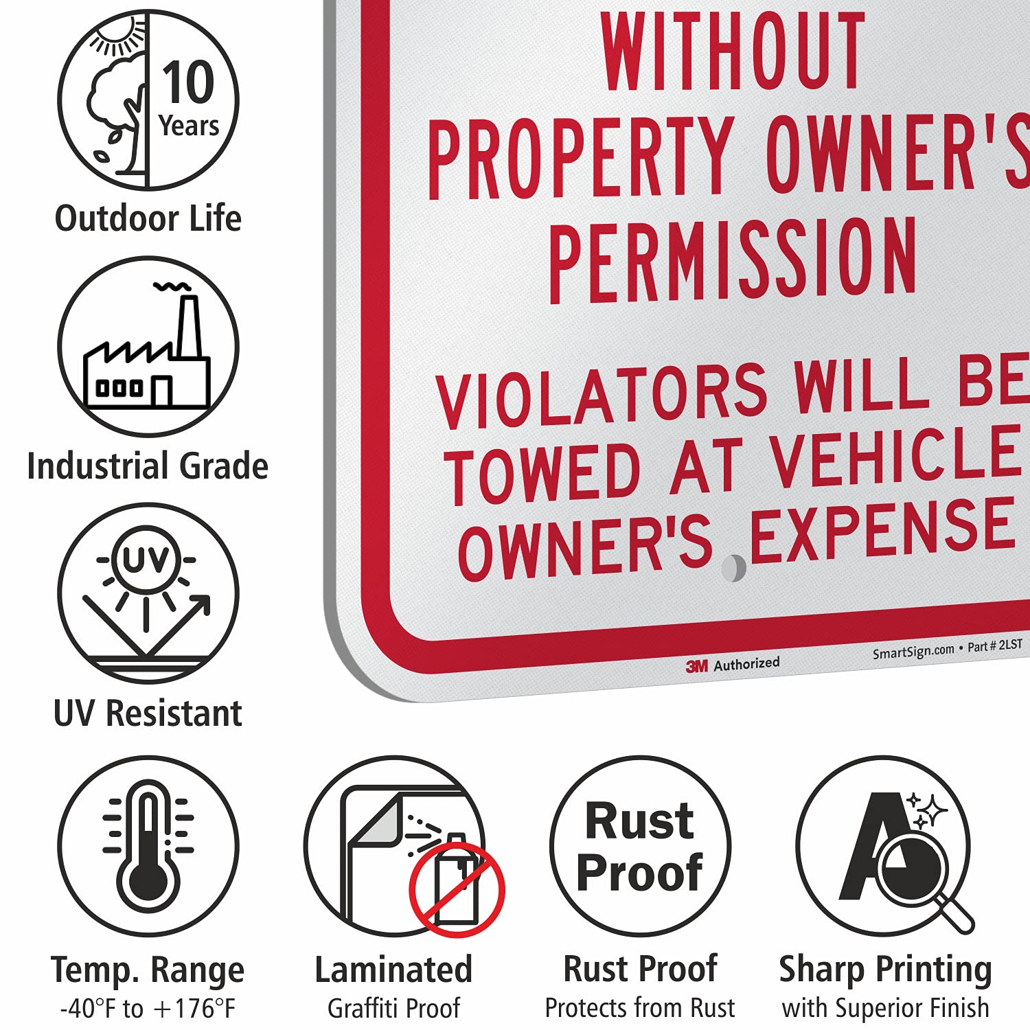 SmartSign 18 x 12 inch “No Parking Without Owner's Permission - Violators Will Be Towed” Metal Sign, 63 mil Aluminum, 3M Laminated Engineer Grade Reflective Material, Red and White