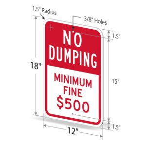 "No Dumping - Minimum Fine $500" Sign By SmartSign | 12" x 18" Aluminum