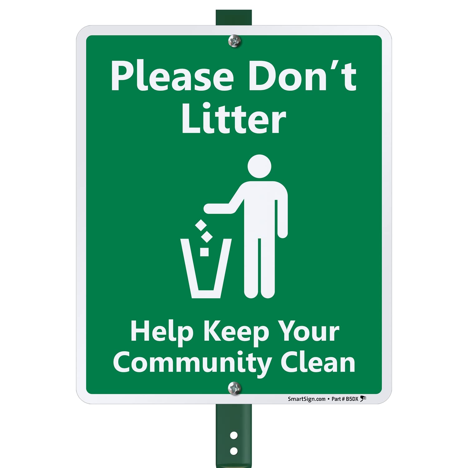 SmartSign "Please Don't Litter - Help Keep Your Community Clean" LawnBoss® Sign | 10" x 12" Aluminum Sign With 3' Stake