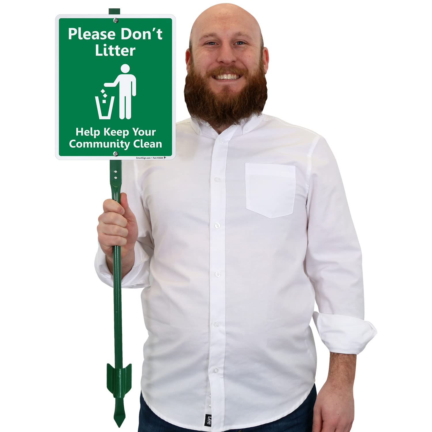 SmartSign "Please Don't Litter - Help Keep Your Community Clean" LawnBoss® Sign | 10" x 12" Aluminum Sign With 3' Stake