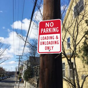 SmartSign 18 x 12 inch “No Parking - Loading And Unloading Only” Metal Sign, 63 mil Aluminum, 3M Laminated Engineer Grade Reflective Material, Red and White