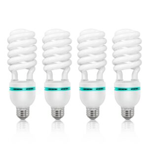 LimoStudio [4 Pack] 45W Pure White Neutral Daylight CFL Light Bulb, 5500K 2300Lumen, Compact Fluorescent Full Spectrum Photo Lighting, Photography, Video, Streaming, High Energy Efficiency, AGG874