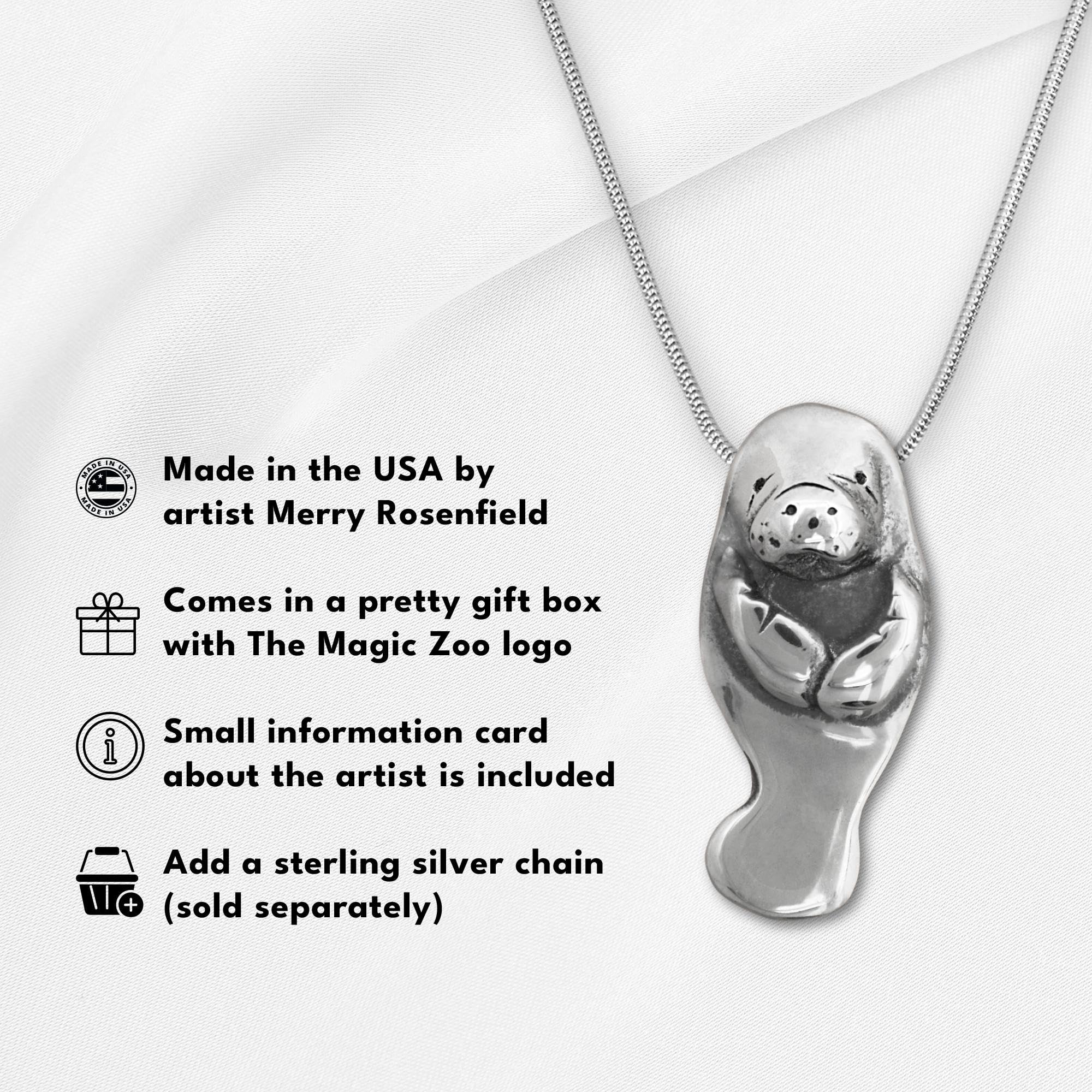 The Magic Zoo Manatee Sterling Silver Pendant – Handcrafted in the USA – Manatee Jewelry for Women