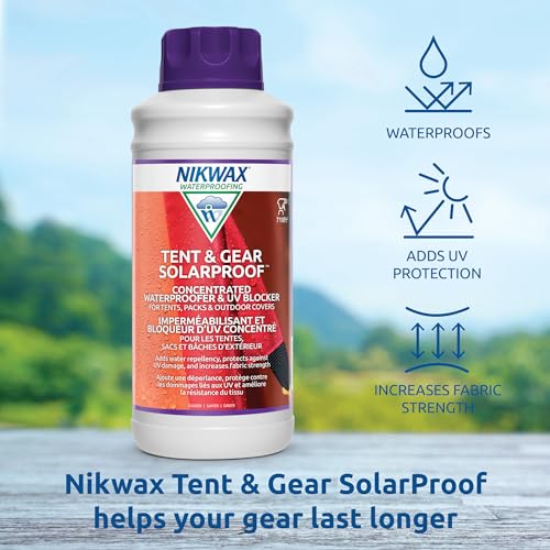 Nikwax Tent & Gear, Tent & Gear Solarproof, 1000ml Concentrate, Waterproofing and UV Protector, Rain Protector, Restores DWR Water Repellency on Outdoor Fabric, Rain Fly, Canvas, Covers, Backpacks