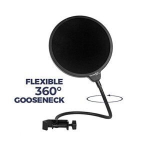 Dragonpad USA 6" Microphone Studio Pop Filter with Clamp (Black)