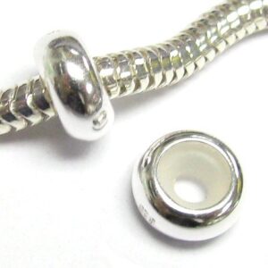 Queenberry Sterling Silver Focal Round Stopper with Rubber Bead for European 3mm Cable Chain Charm Bracelets