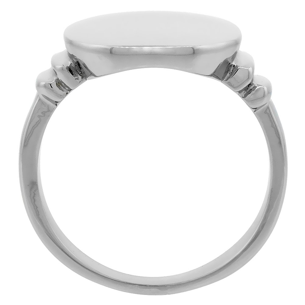 Surgical Stainless Steel Medium Signet Ring Solid Back Flawless Finish 3/8 inch, size 10