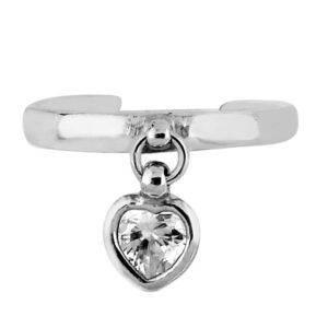 Ritastephens Sterling Silver Dangle Heart Cubic Zirconia Adjustable Toe Ring Body Art