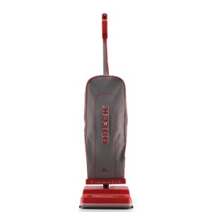 oreck commercial professional bagged upright vacuum cleaner, for carpets and hard floor, with high-speed double helix brush roll, scatter-free cleaning, u2000rb-1, red/gray