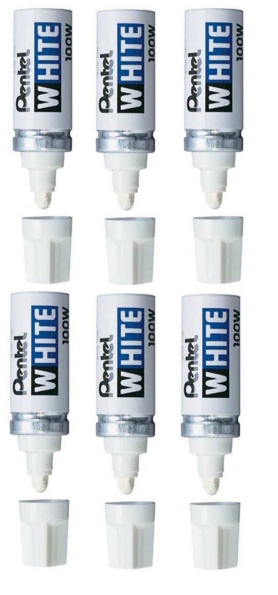 6 Pack Permanent Marker, Broad Tip, White by PENTEL (Catalog Category: Paper, Pens & Desk Supplies / Markers)