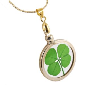 Clovers Online Good Luck Preserved Four Leaf Clover Gold Charm Pendant Necklace