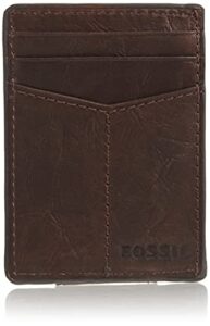 fossil men's ingram leather magnetic card case with money clip wallet, brown, (model: ml3235200)