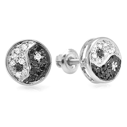 Dazzlingrock Collection 0.25 Carat (ctw) 10k Black & White Round Diamond Yin Yang Ladies Stud Earrings, White Gold